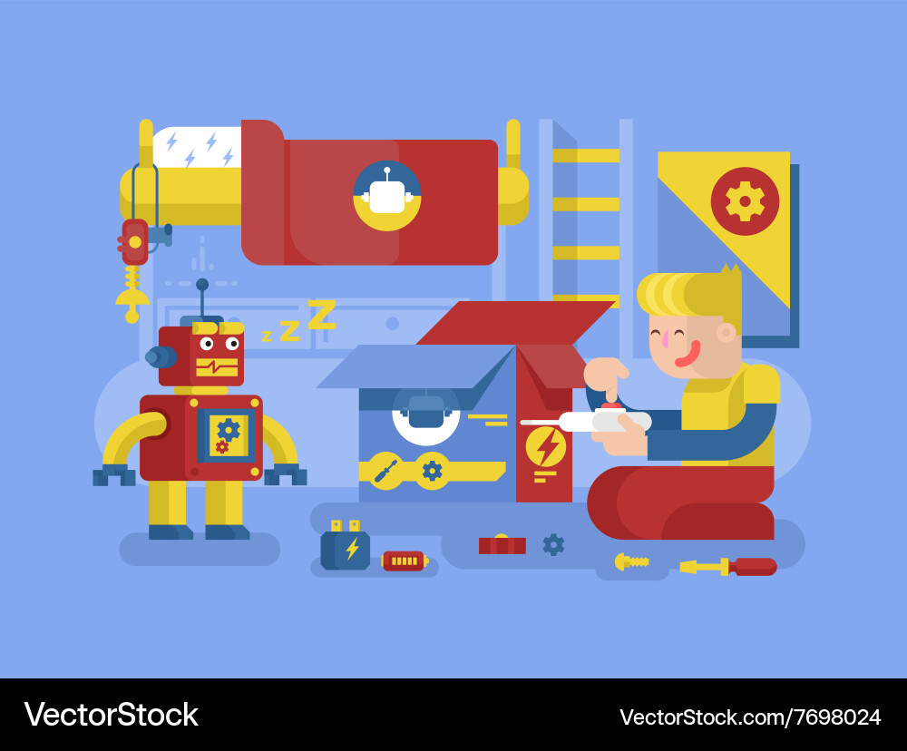 Robotics guy control robot Vector Image