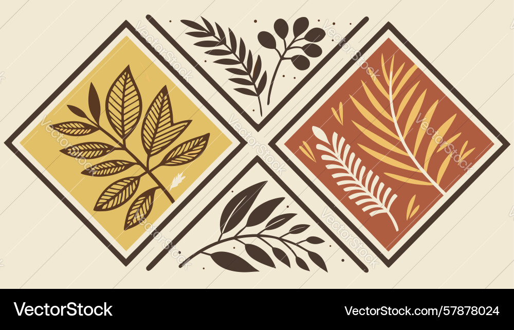 Warm toned abstract leaf pattern in square frames Vector Image