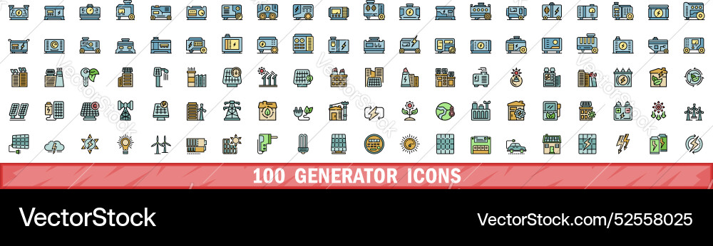 100 generator icons set color line style 100 generator icons set color line style vector image