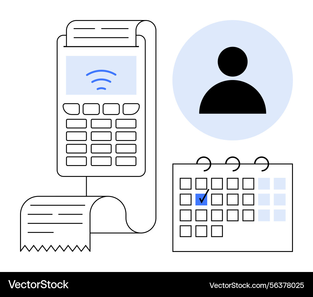 Digital payment terminal user icon and calendar Digital payment terminal user icon and calendar Vector Image
