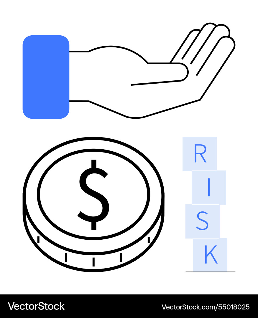Open hand with coin and stacked risk blocks Open hand with coin and stacked risk blocks vector image