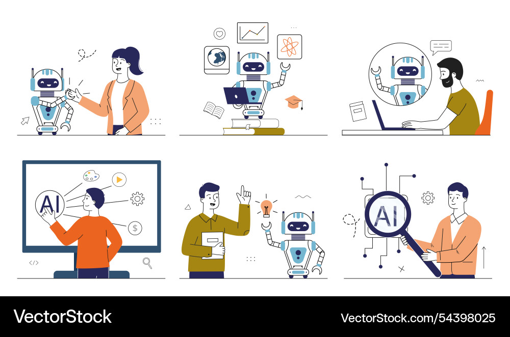 People with ai set men and women bots carry People with ai set men and women bots carry vector image