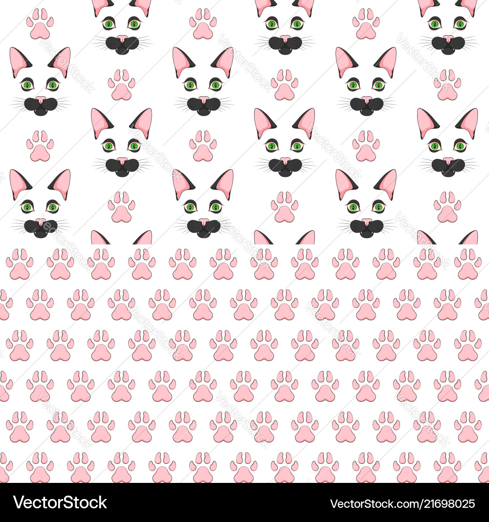 Seamless patterns with black cat face and paw Seamless patterns with black cat face and paw vector image
