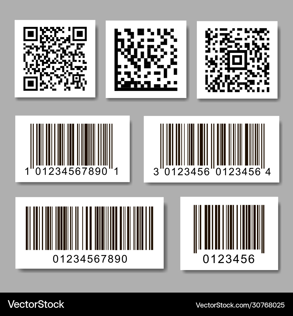 Set barcode stickers qr code label collection Set barcode stickers qr code label collection vector image