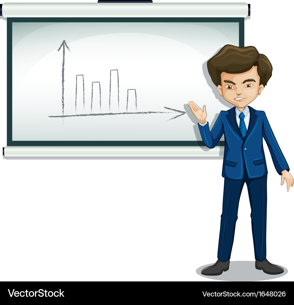 A man explaining the graph in bulletin board vector image