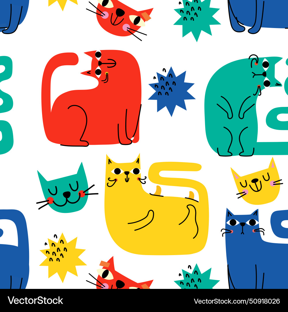 Abstract graphic cat pattern seamless in minimal Vector Image