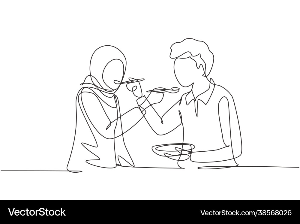 Einzelne durchgehende Linie Zeichnung romantische arabisch Einzelne durchgehende Linie Zeichnung romantische arabisch vektorbild