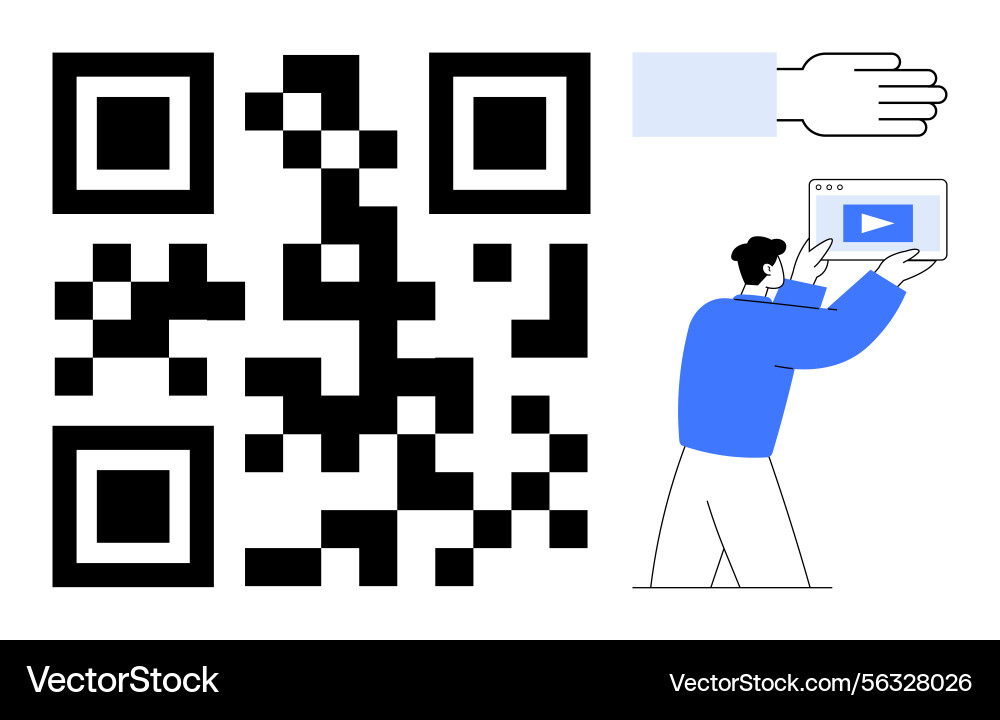 Man Scanning QR Code with Tablet vector image