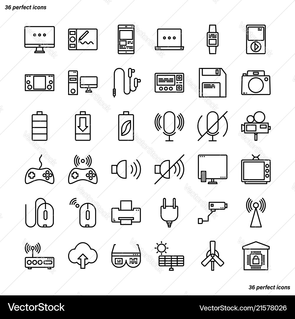 Tech & Device Outline Icons vector image