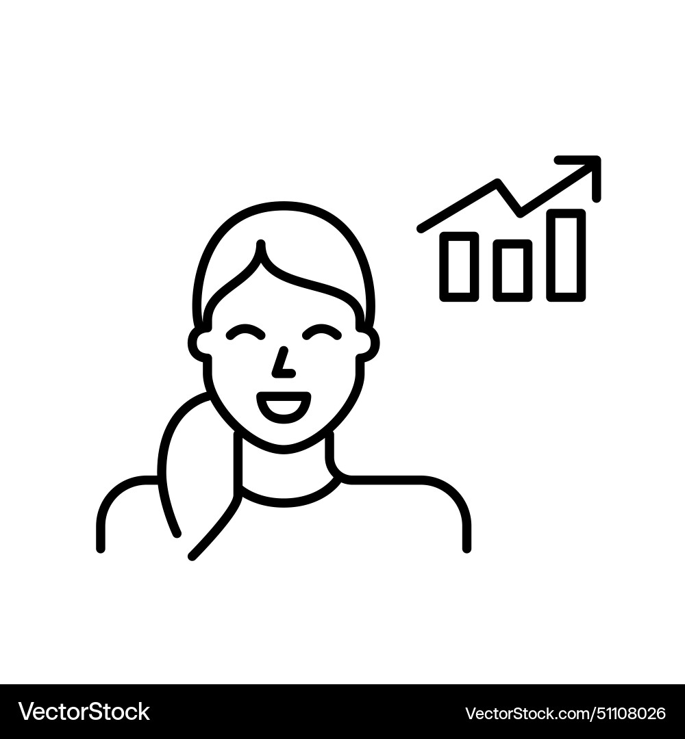 Woman and bar graph with positive trend personal Woman and bar graph with positive trend personal Vector Image