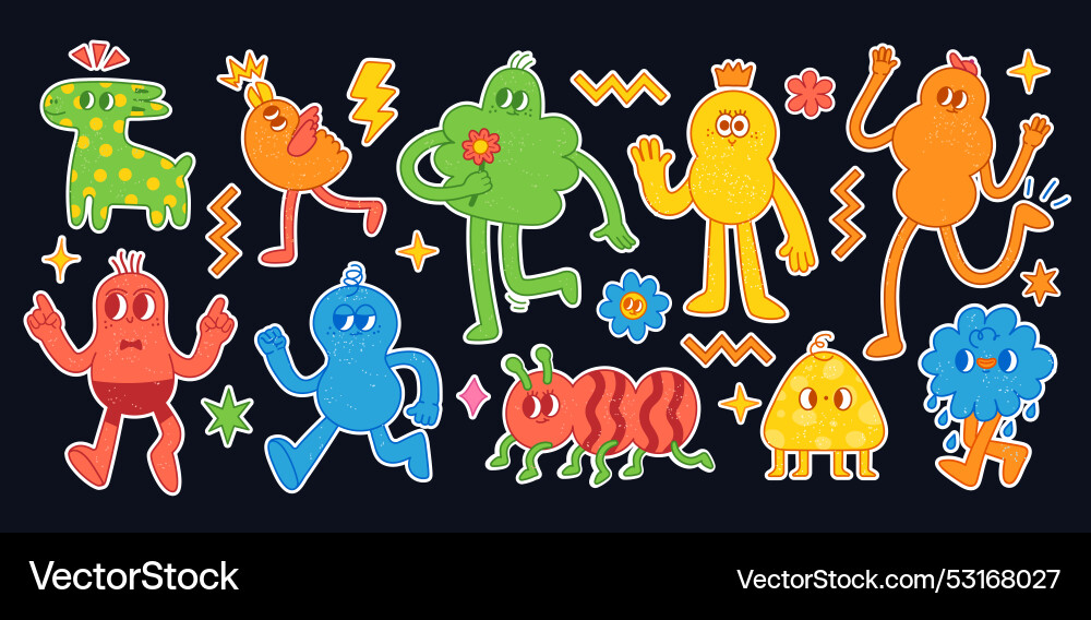 Abstract psychedelic character cartoon sticker Vector Image