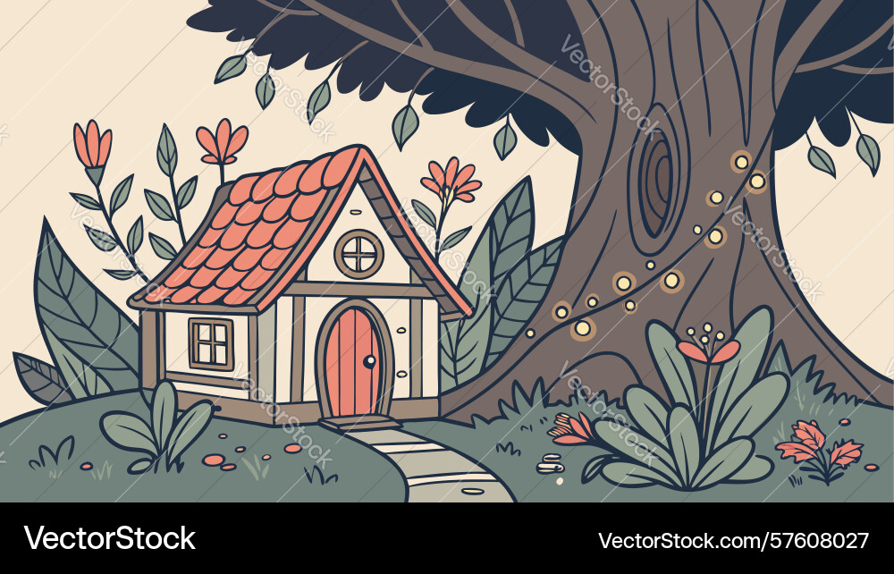 Forest house under large tree design generative ai Vector Image