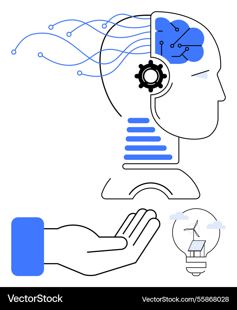 Artificial intelligence head with neural network Artificial intelligence head with neural network vector image