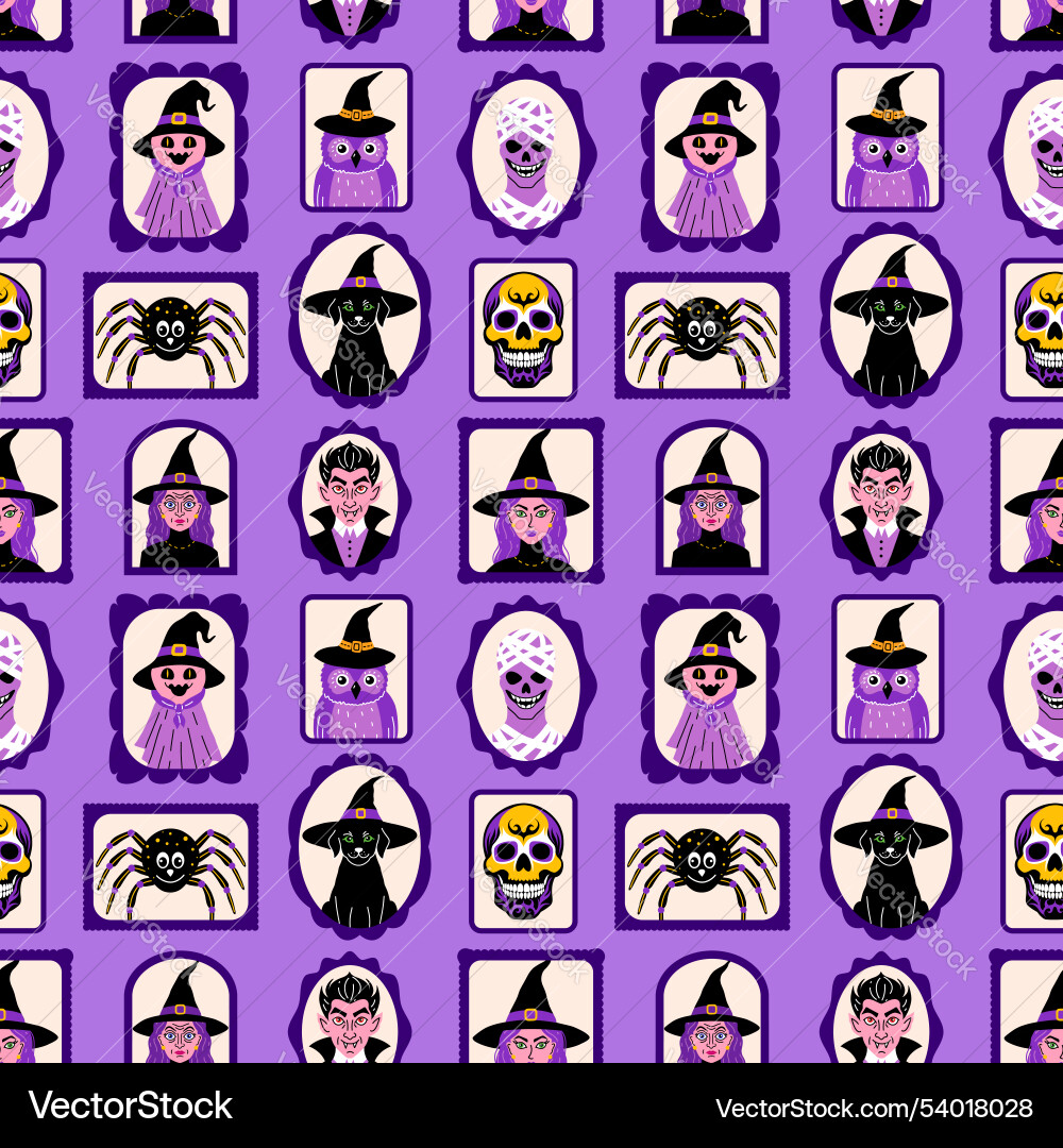 Seamless pattern with cute characters in simple vector image