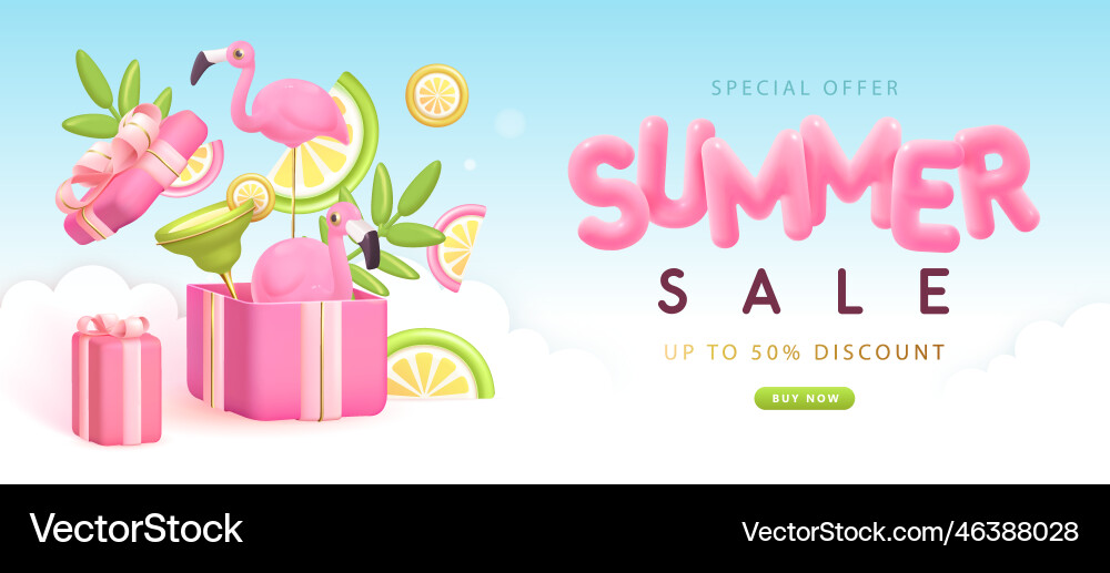 Sommer große Verkaufsplakat mit Flamingo und Geschenkbox Sommer große Verkaufsplakat mit Flamingo und Geschenkbox vektorbild