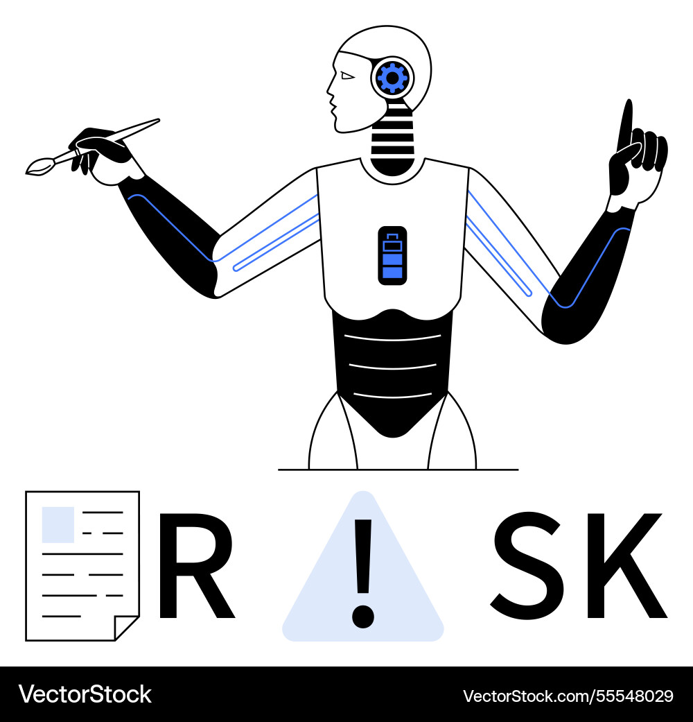 Ai robot holding tools with risk text and document Ai robot holding tools with risk text and document vector image