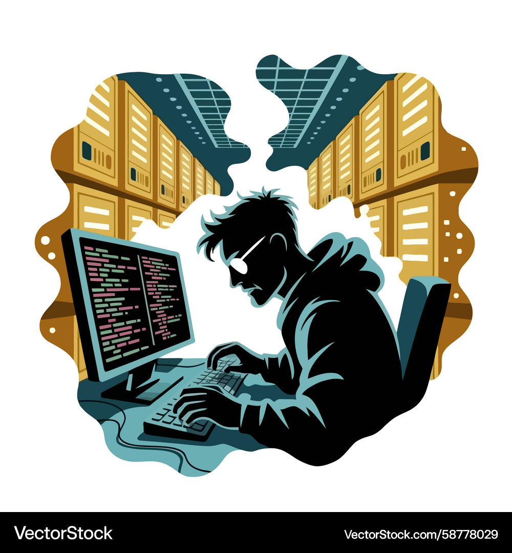 Late Night Server Room Programmer Vector Image