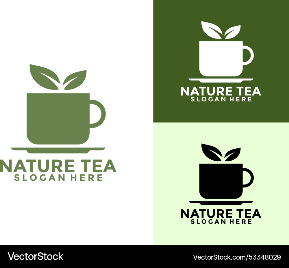 Nature green tea with cup and leaf logo premium Nature green tea with cup and leaf logo premium vector image