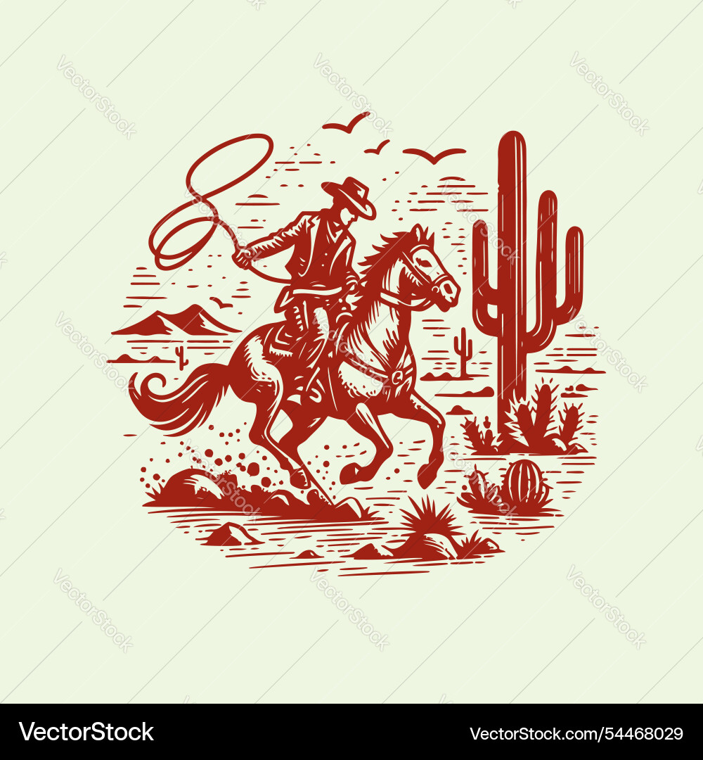 Western cowboy riding a galloping horse Royalty Free Vector