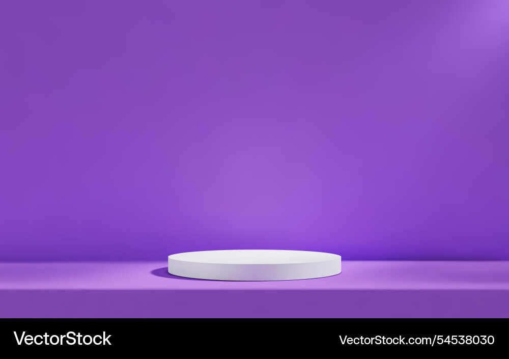 3d weißes Podium in lila leeren Raum mit Tisch 3d weißes Podium in lila leeren Raum mit Tisch vektorbild