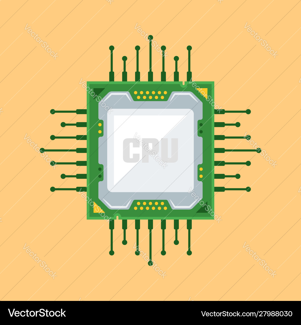 Computer cpu chip flat style vector image