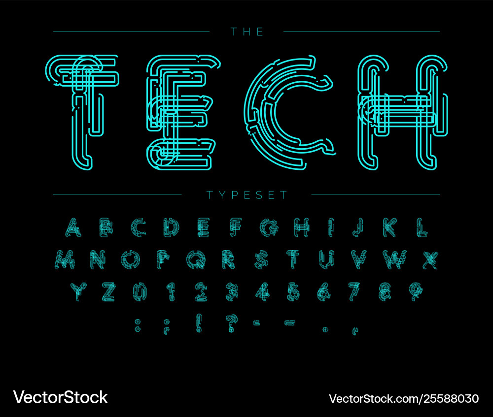 Cyberpunk Tech Font - Futuristic Circuit vector image