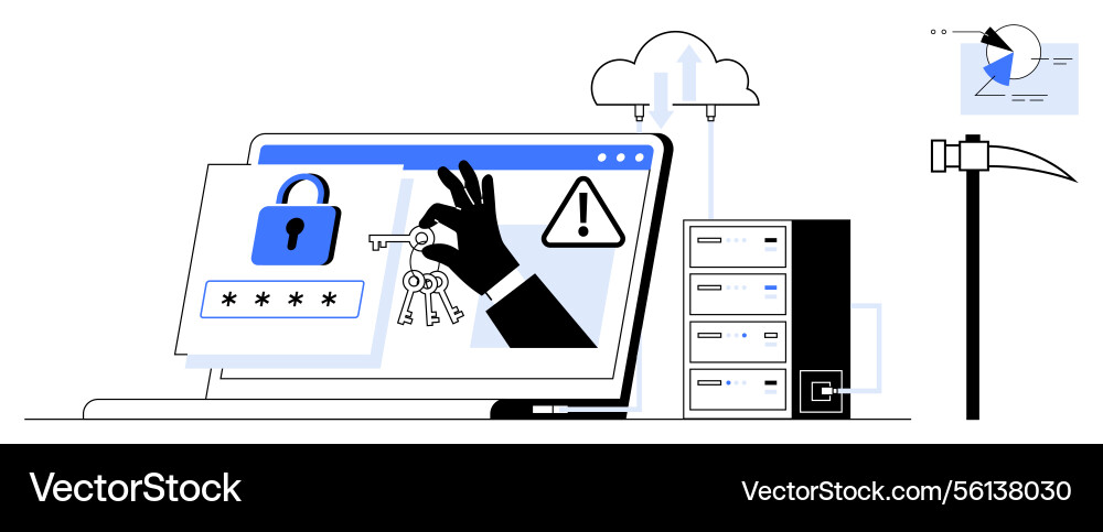 Cybersecurity threat with hacker stealing key from Cybersecurity threat with hacker stealing key from vector image