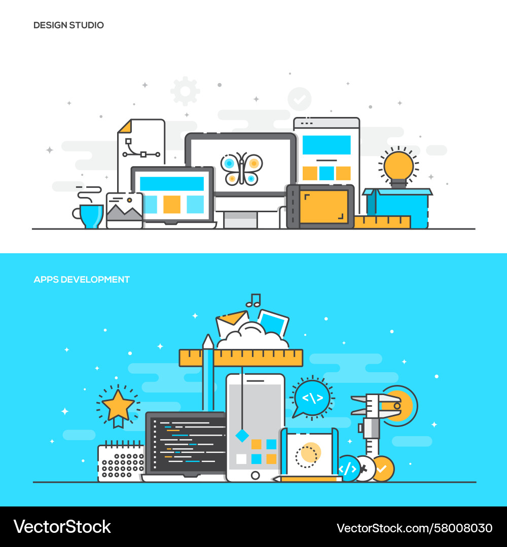 Flat Line App & Studio Concepts Vector Image
