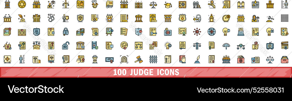 100 judge icons set color line style vector image