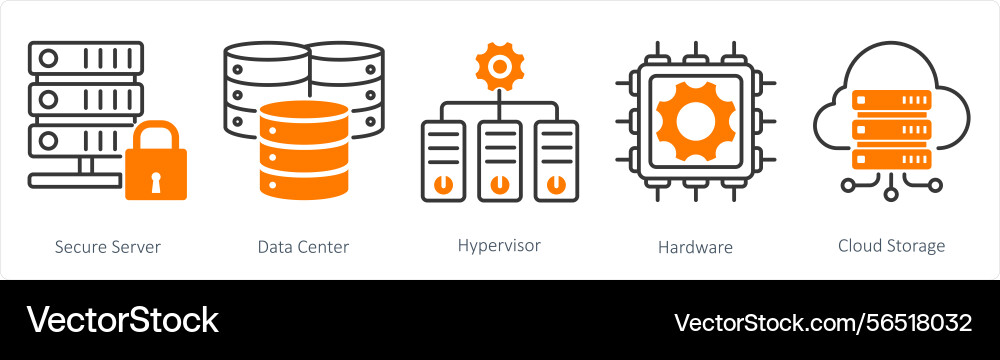 A set of 5 technology icons as secure server data vector image