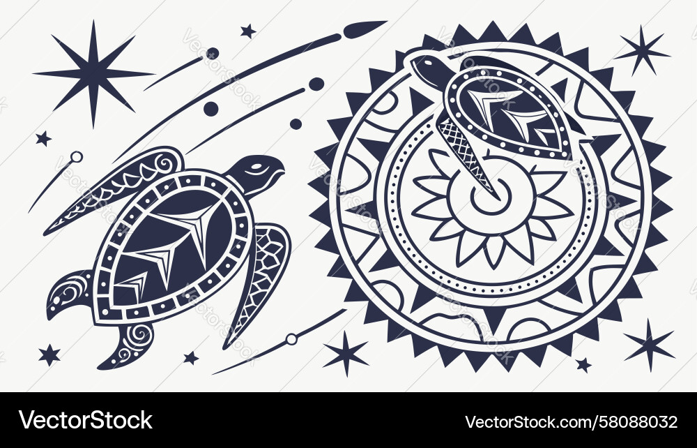 Celestial Turtle Circular Motif Vector Image