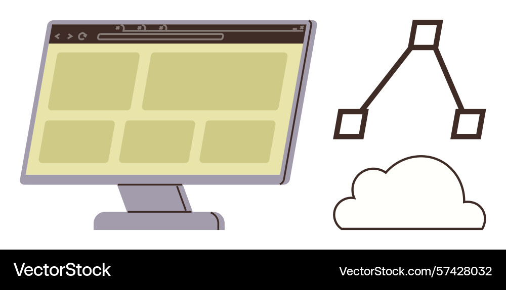 Computer monitor with website interface cloud Computer monitor with website interface cloud vector image