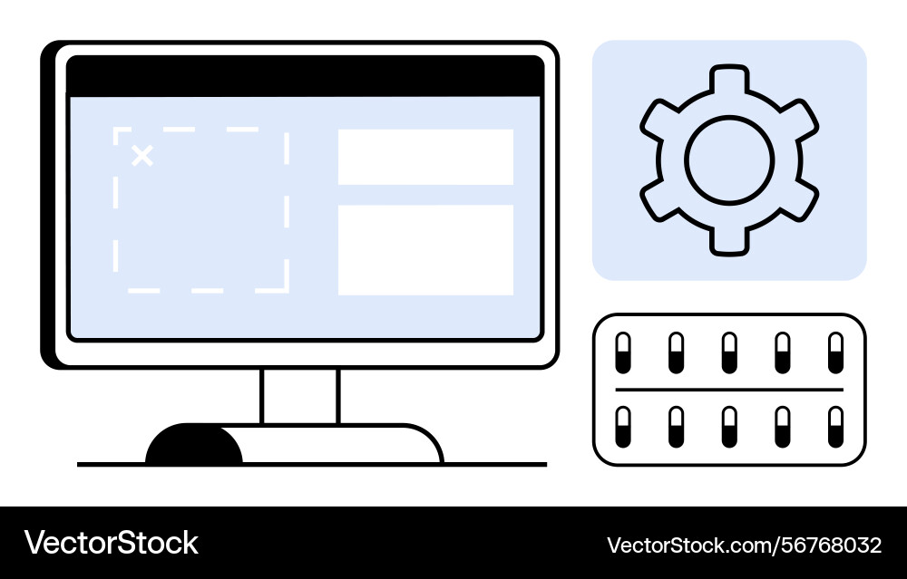 Computer screen interface with settings gear Vector Image