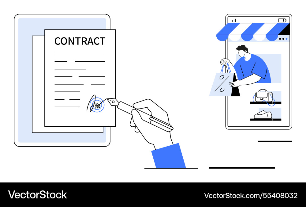 Digital contract signing and online shopping Digital contract signing and online shopping Vector Image