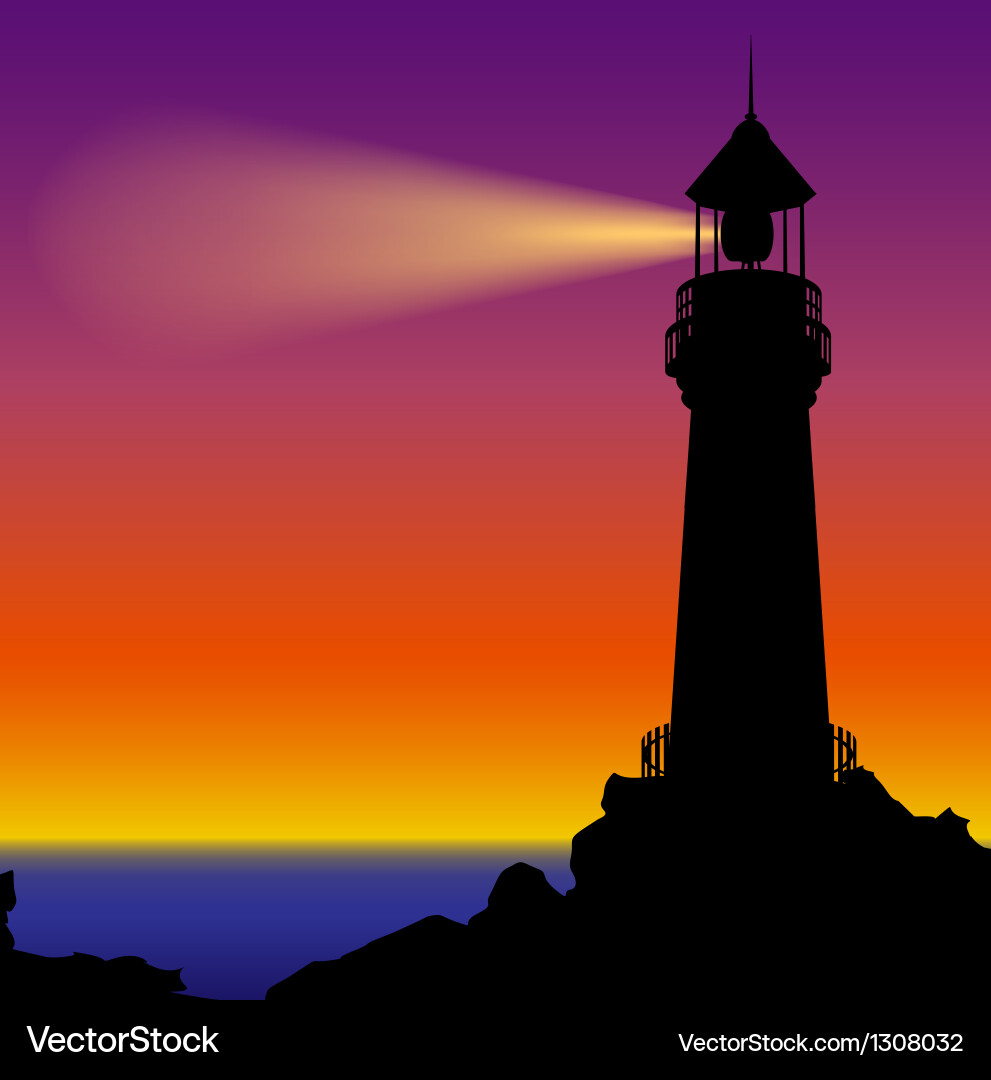 Lighthouse at Sunset Silhouette Vector Image