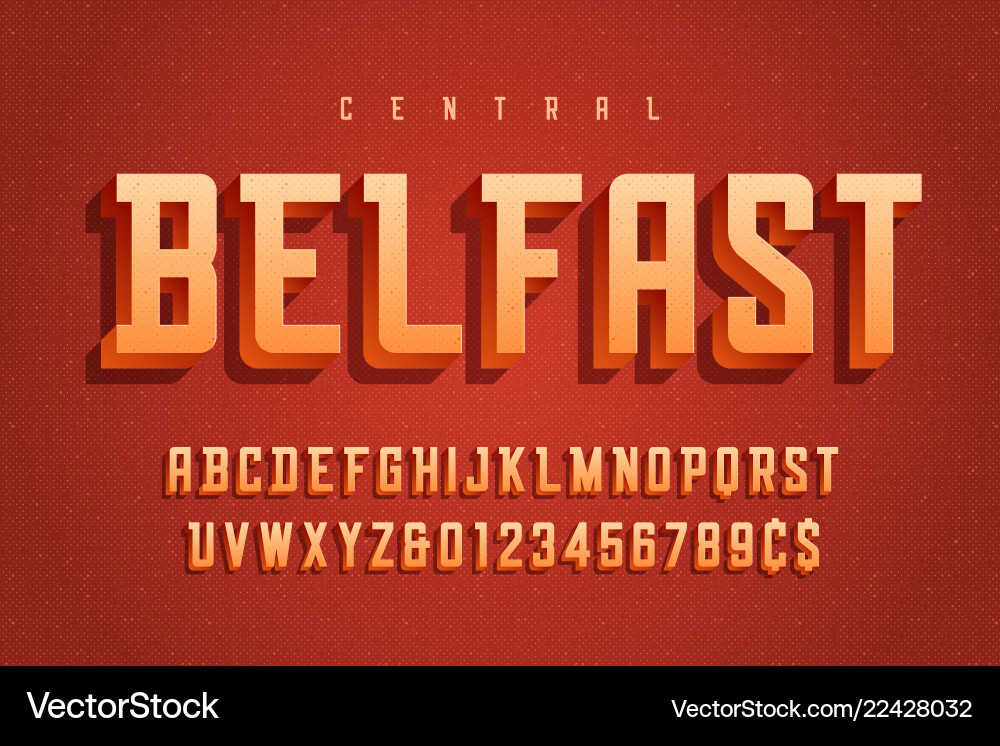 Retro 3d display font design alphabet Retro 3d display font design alphabet vector image