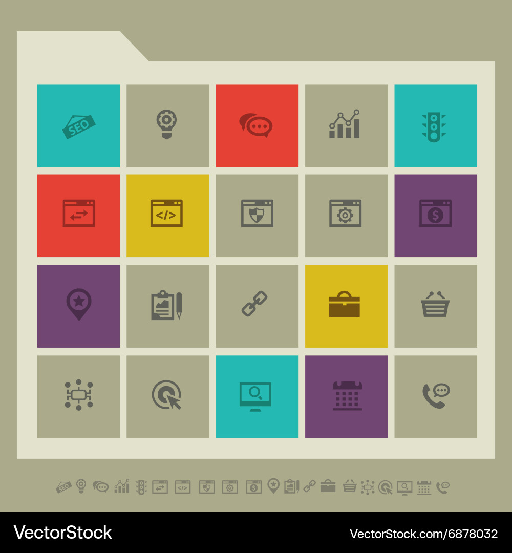 Seo icons set 1 multicolored square flat buttons vector image