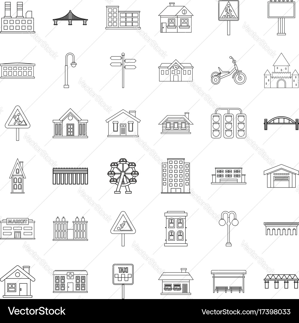 Building icons set outline style Vector Image