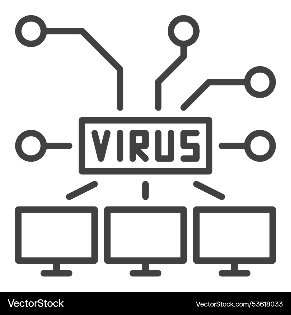 Computers with virus pc network linear icon Vector Image