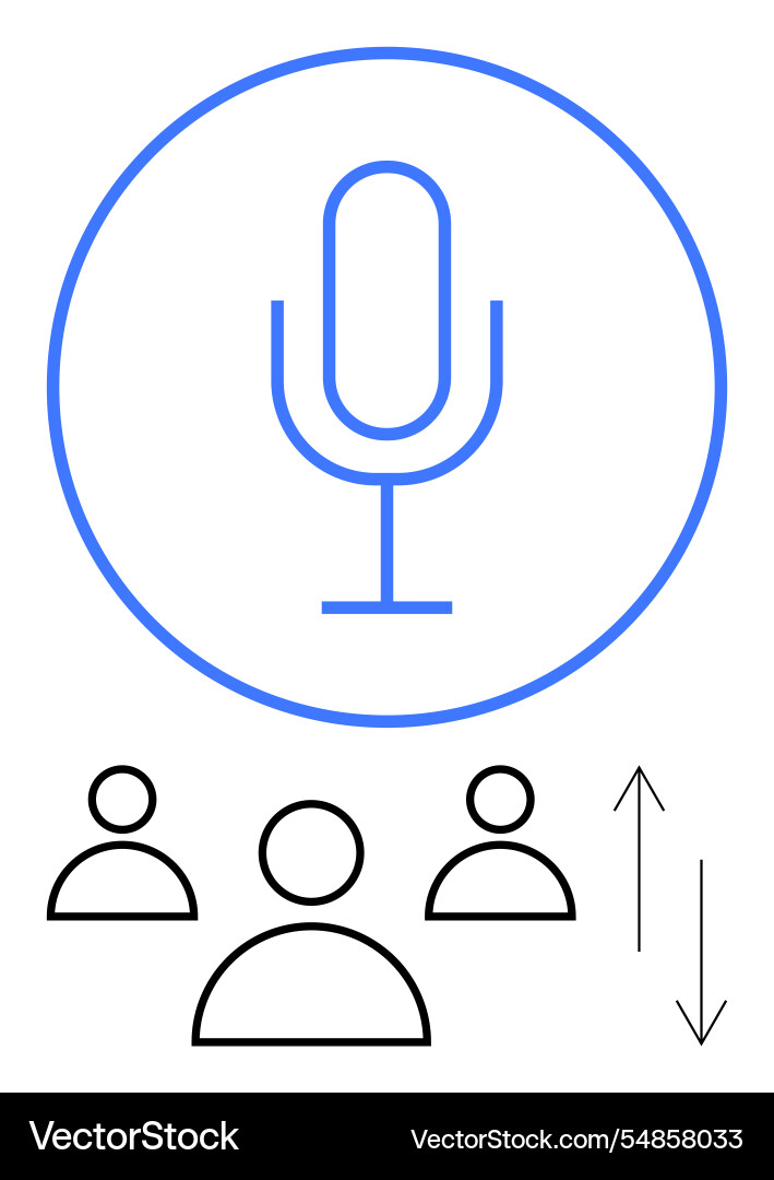 Microphone with group and arrow symbolizing Microphone with group and arrow symbolizing Vector Image