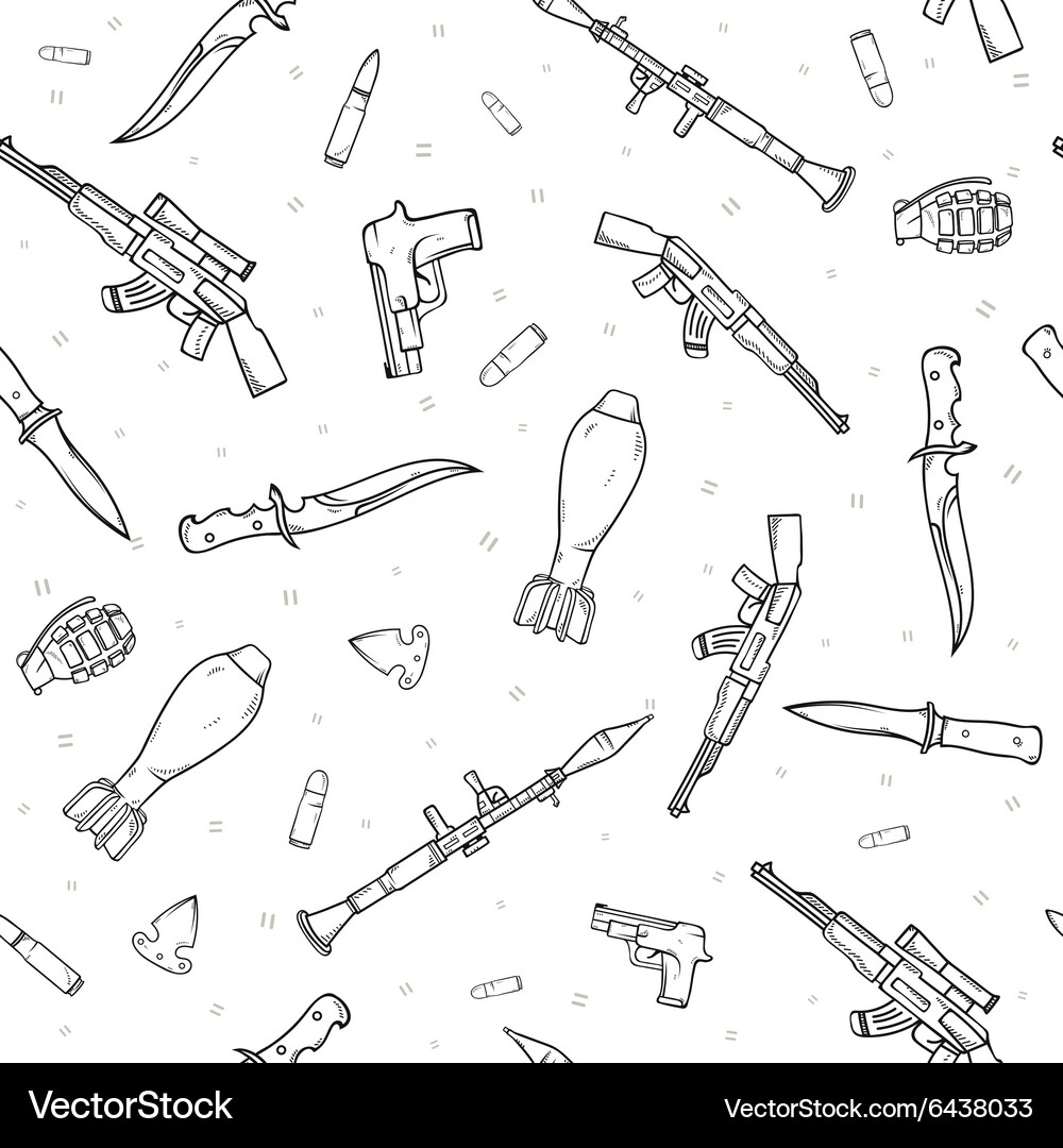 Seamless pattern with different weapon scattered Vector Image