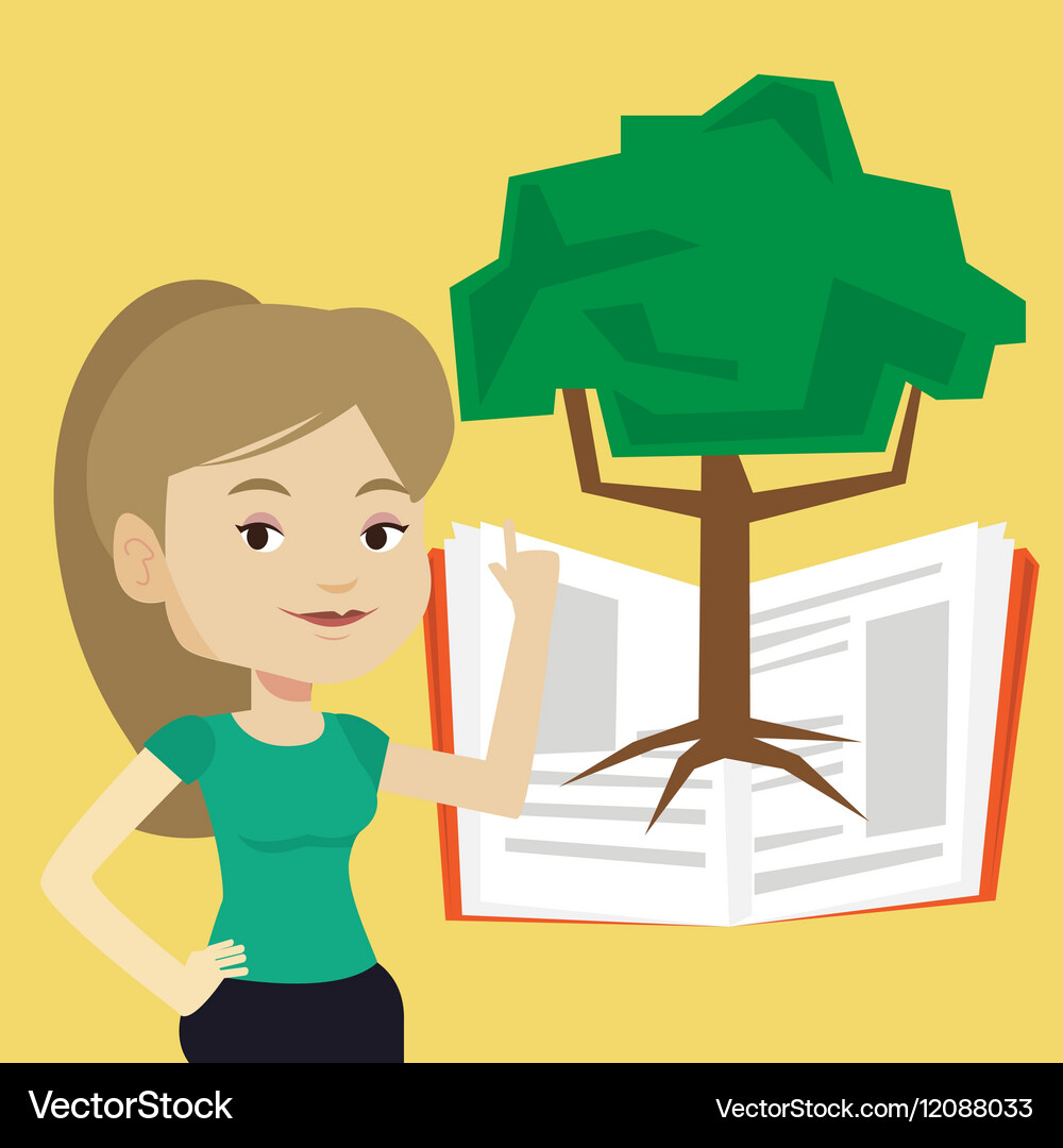 Student pointing at tree of knowledge Vector Image