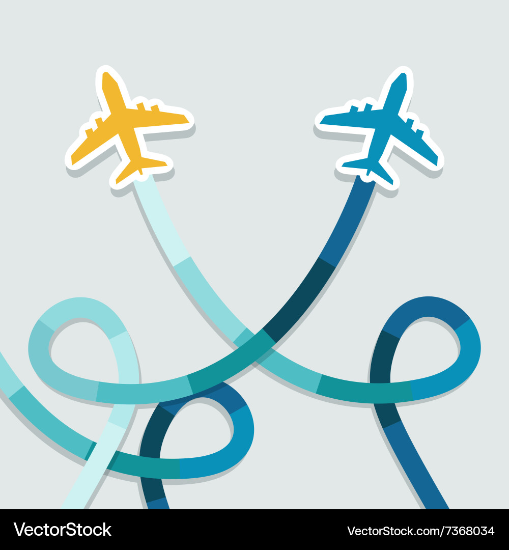 Card with two planes and colored trace of them vector image