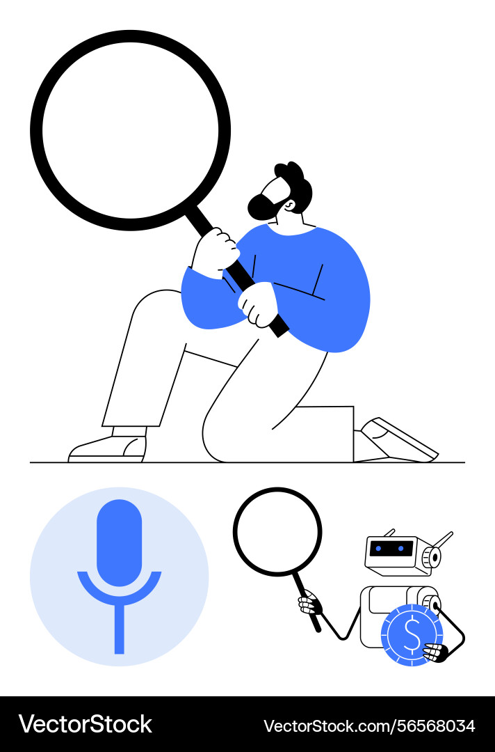 Man examining with magnifying glass joined Man examining with magnifying glass joined vector image