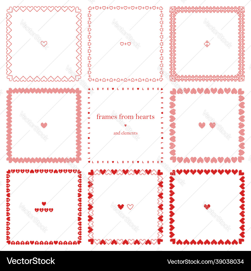 Romantic set of square frames hearts vector image