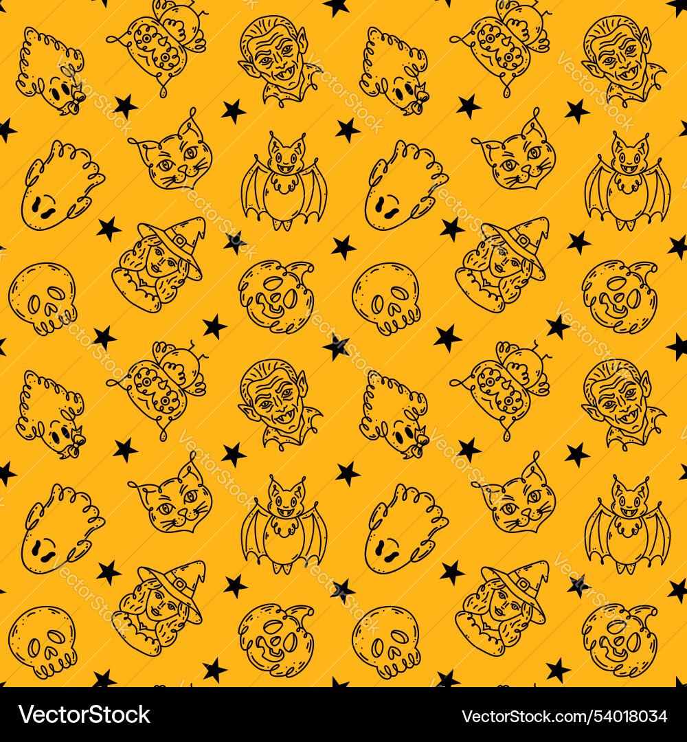 Seamless pattern with characters in doodle style vector image