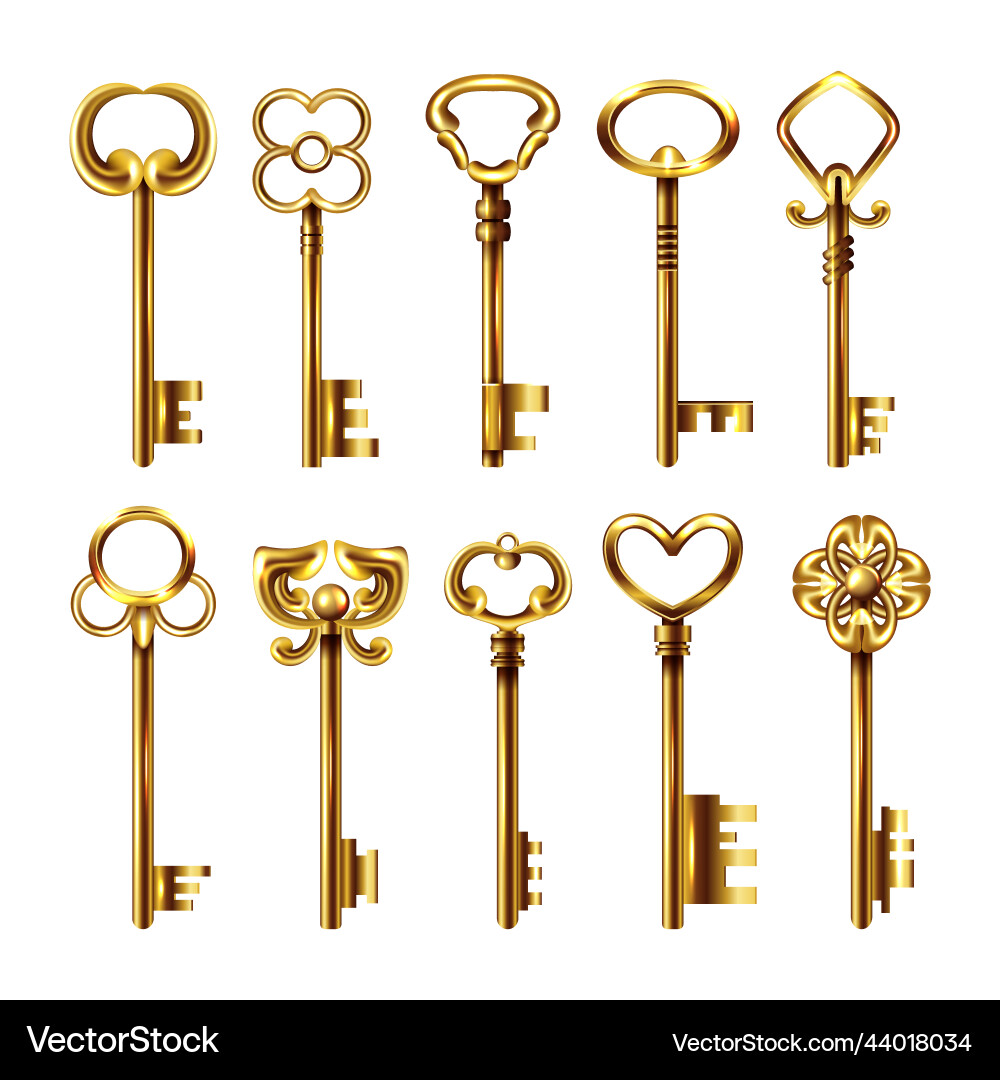 Vintage keys realistic set Royalty Free Vector Image