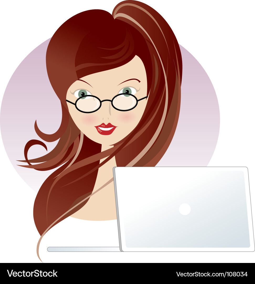 Young Woman at Computer vector image