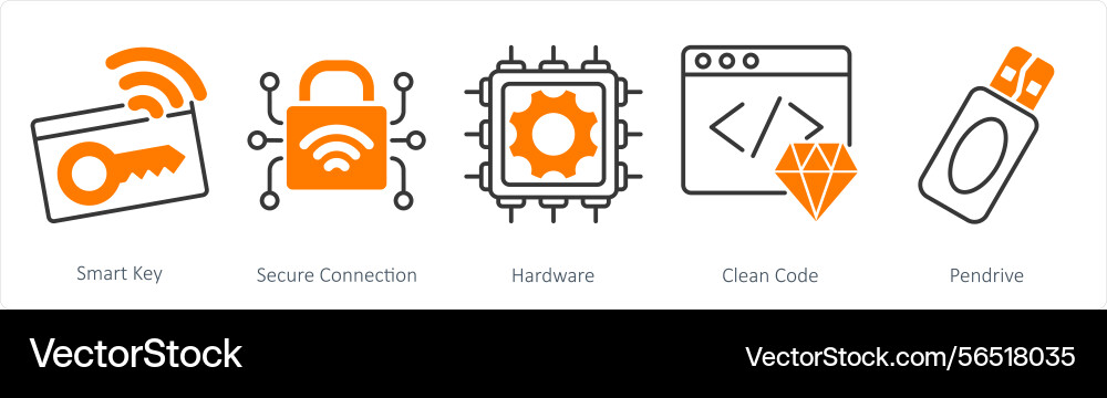 A set of 5 technology icons as smart key secure vector image