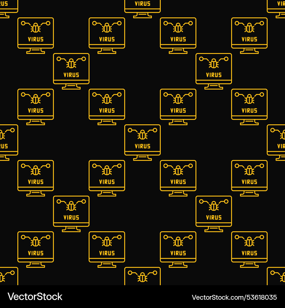 Computer with virus seamless pattern in outline Computer with virus seamless pattern in outline vector image